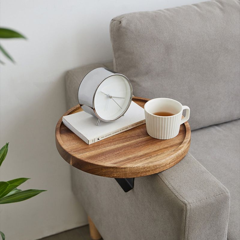 Solid Wood Sofa Arm Tray with Clip Attachment and Walnut Finish