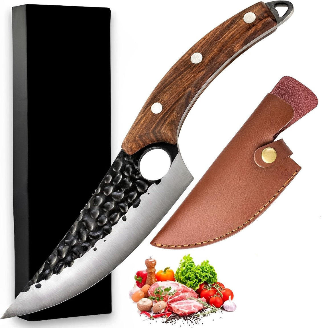 Japanese Style Kitchen Knife with Finger Hole and Cherry Wood Handle