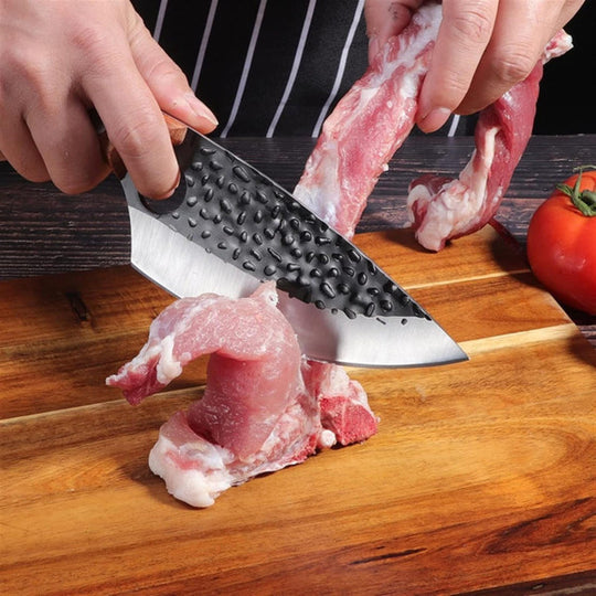 Japanese Style Kitchen Knife with Finger Hole and Cherry Wood Handle