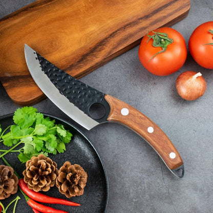 Japanese Style Kitchen Knife with Finger Hole and Cherry Wood Handle