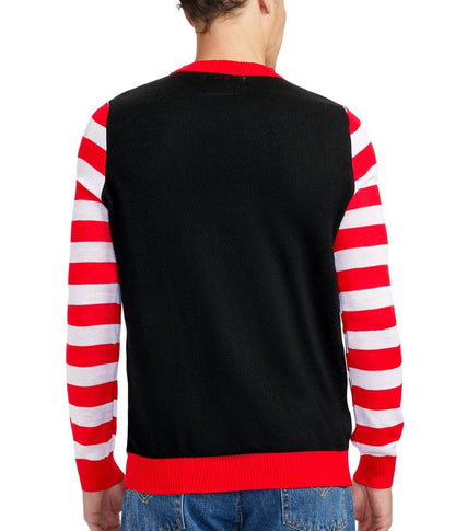Christmas Tree Sweater for Men with LED Lights and Candy Cane Sleeves for Holiday Parties