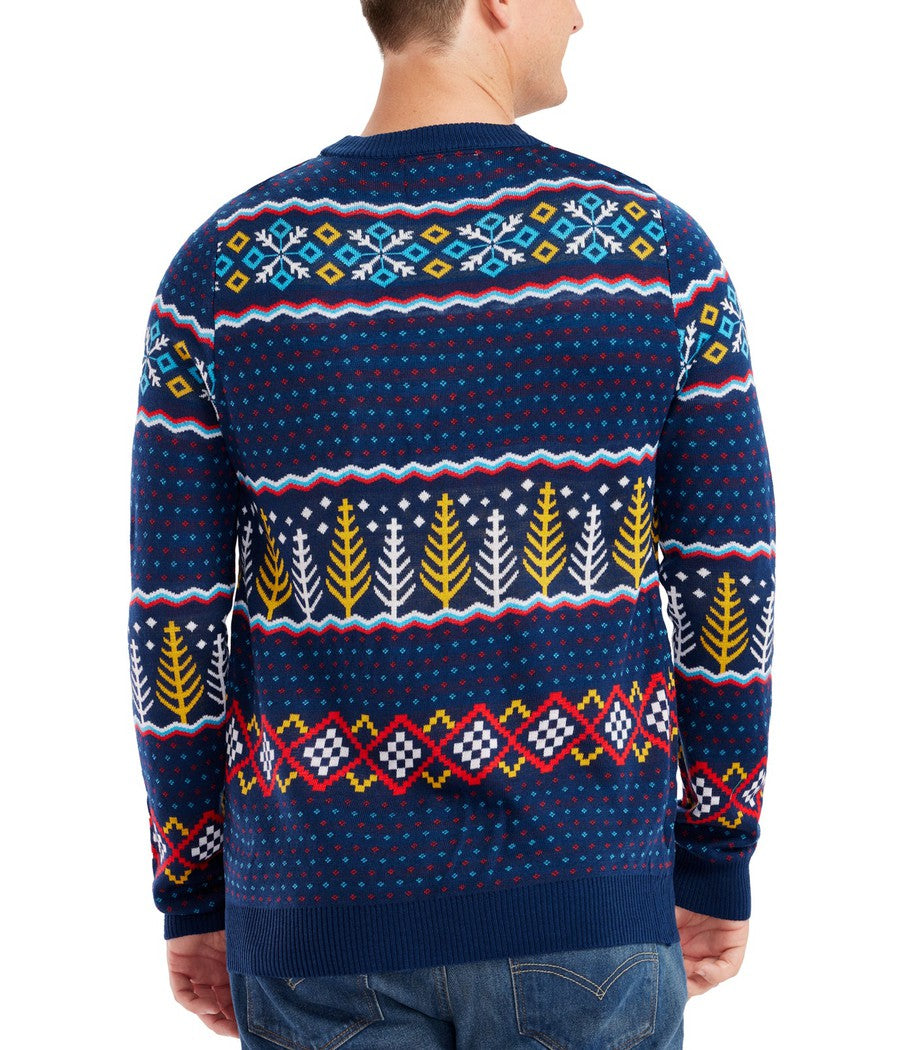 Mens Christmas Sweater with Toasting Polar Bears in Santa Hats on Fair Isle Pattern