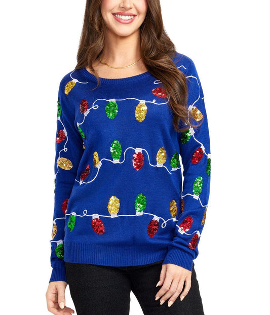 Womens Christmas Lights Sweater with Sparkly Light Design for Holiday Gatherings