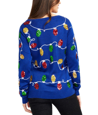 Womens Christmas Lights Sweater with Sparkly Light Design for Holiday Gatherings