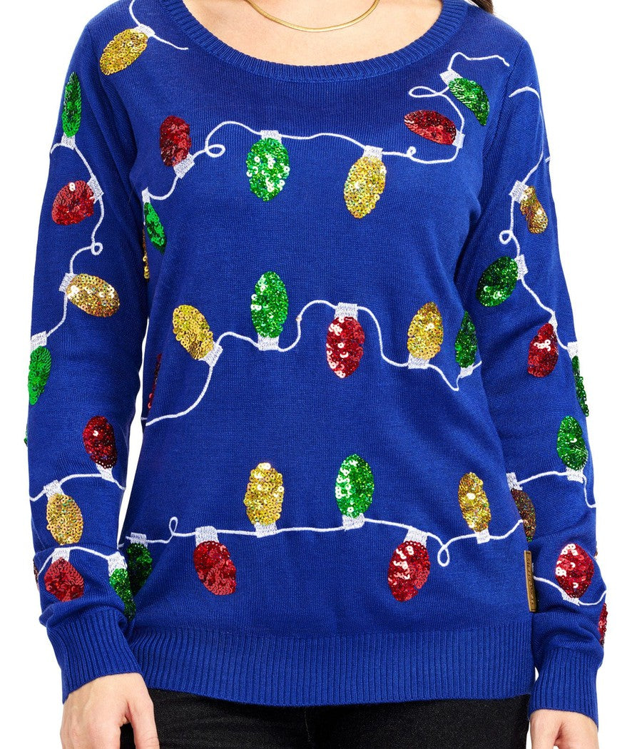 Womens Christmas Lights Sweater with Sparkly Light Design for Holiday Gatherings