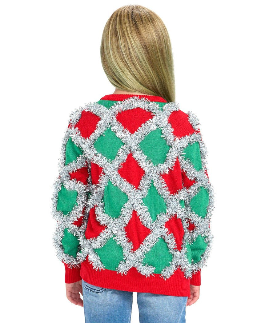 Girls Shimmering Tinsel Christmas Sweater in Red and Green for Holiday Events