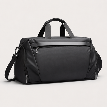 Gym Duffel Bag with Ventilated Shoe Compartment and Wet Dry Divider in Black or Gray