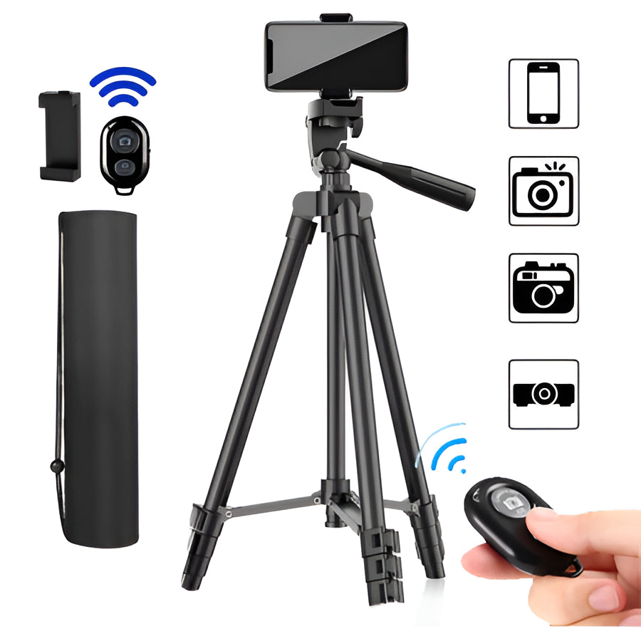Lightweight Tripod Stand with Wireless Remote for Smartphones and DSLR Cameras