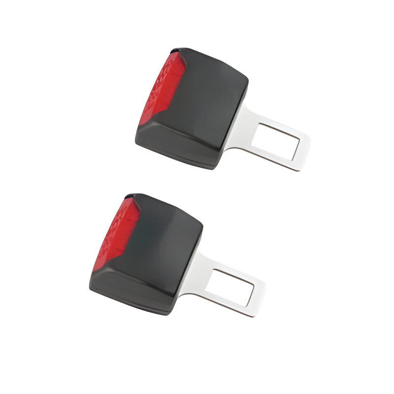 Set of Two Black Seat Belt Clips in Plastic and Metal, About 3 by 1.5 by 0.75 Inches Each