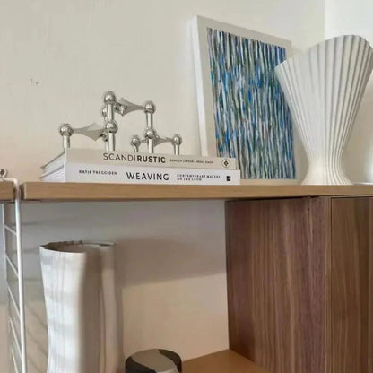 Modern Molecular Metal Candle Holder, Nordic Inspired Silver Centerpiece for Elegant Home Décor