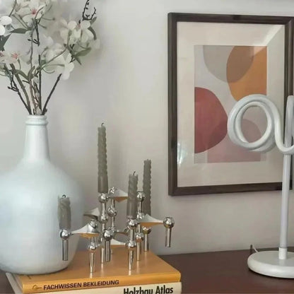 Modern Molecular Metal Candle Holder, Nordic Inspired Silver Centerpiece for Elegant Home Décor