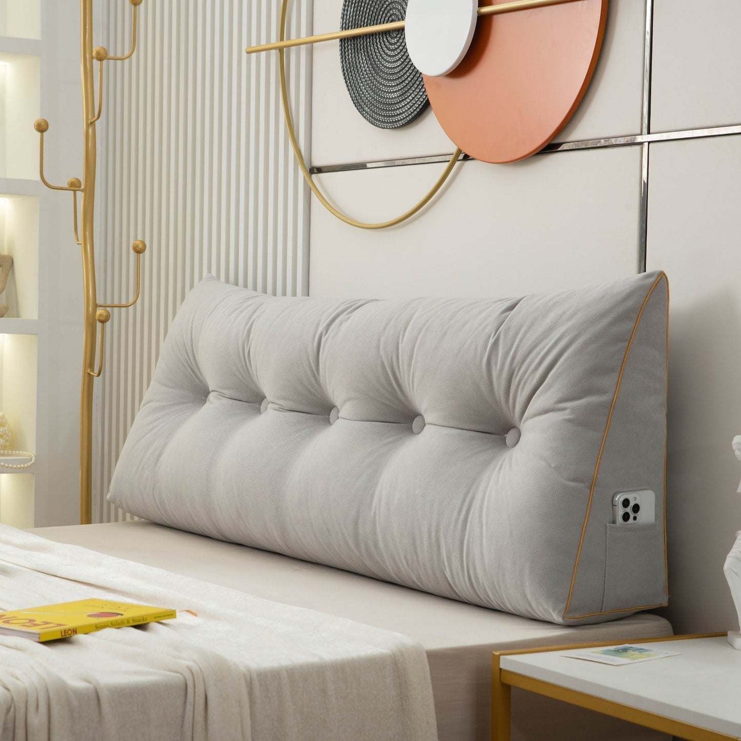 Wedge Pillow with Side Phone Pocket and Removable Cover, Three Sizes