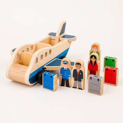 Wooden Push and Pull Airplane Toy with Pilot Figures for Toddlers