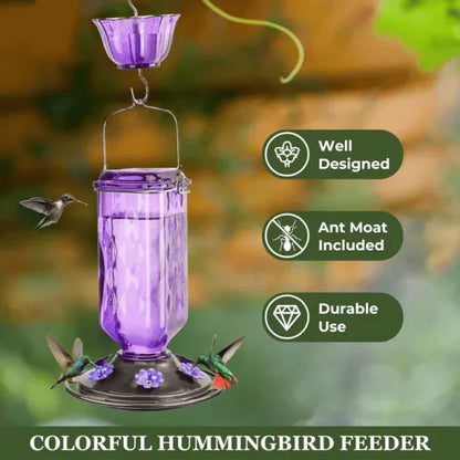 Glass Hummingbird Feeder with Six Flower Ports and Ant Moat, 24oz