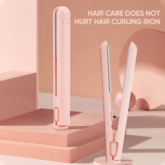 Portable Hair Curling and Straightening Iron with Ceramic Heating Panel and Floating Technology
