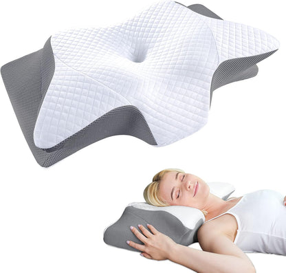 Memory Foam Neck Pillow with Butterfly Contour Design and Cervical Support, Washable Rayon Cover