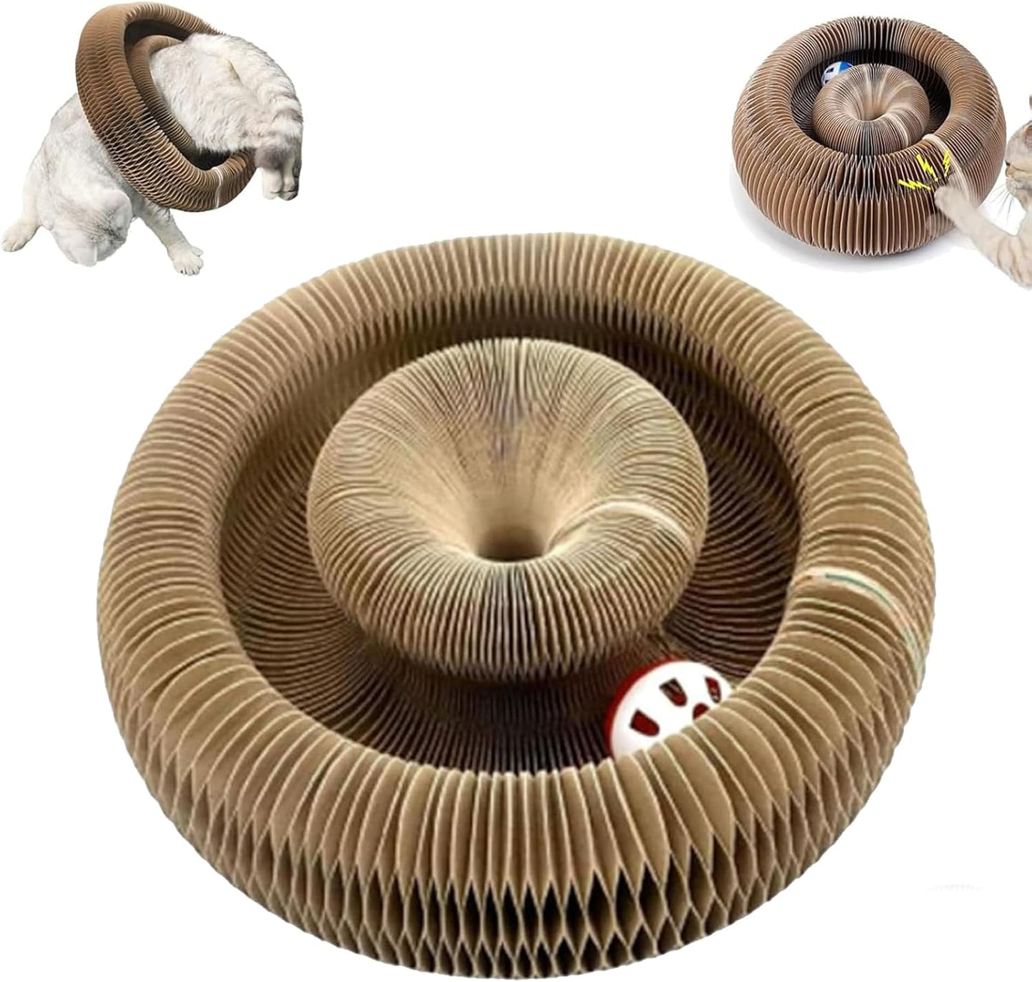 Foldable Cardboard Cat Maze with Magnetic Folding and Bell Ball Toy