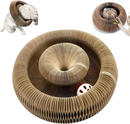 Foldable Cardboard Cat Maze with Magnetic Folding and Bell Ball Toy