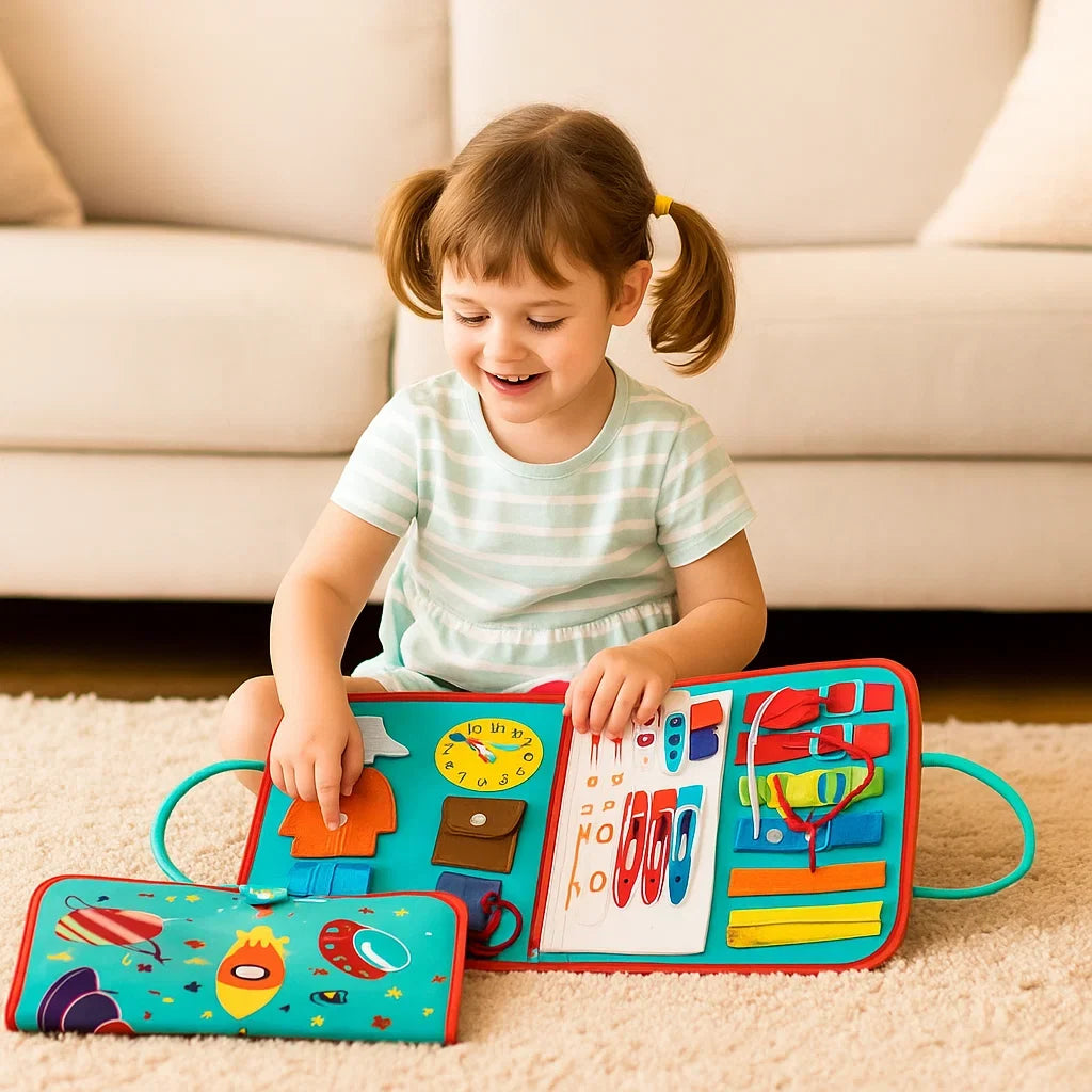 Interactive Activity Book with Zippers, Buttons, and Laces for Toddler Learning