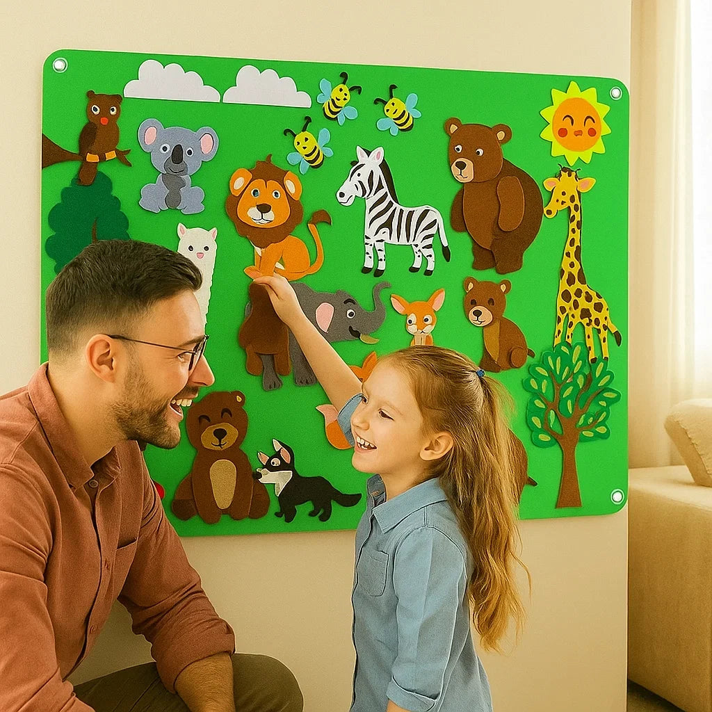 Felt Play Set with Colorful Felt Figures and Backgrounds in Zoo, Farm, Galaxy and Underwater Themes