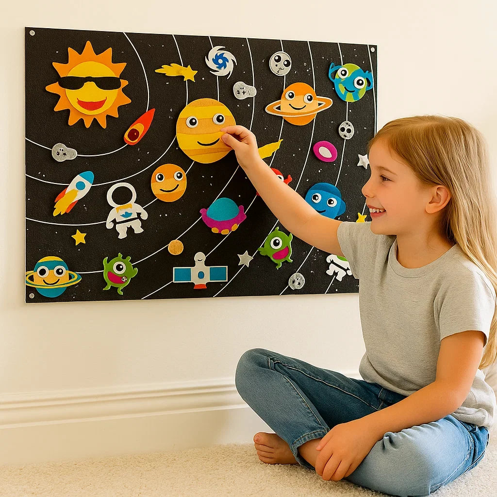 Felt Play Set with Colorful Felt Figures and Backgrounds in Zoo, Farm, Galaxy and Underwater Themes