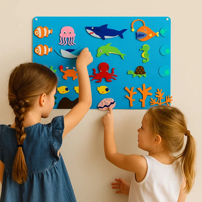 Felt Play Set with Colorful Felt Figures and Backgrounds in Zoo, Farm, Galaxy and Underwater Themes