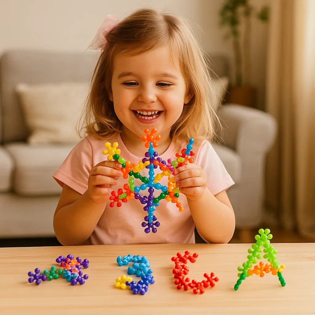 Interlocking Snowflake Blocks with Multiple Colors and Storage Box
