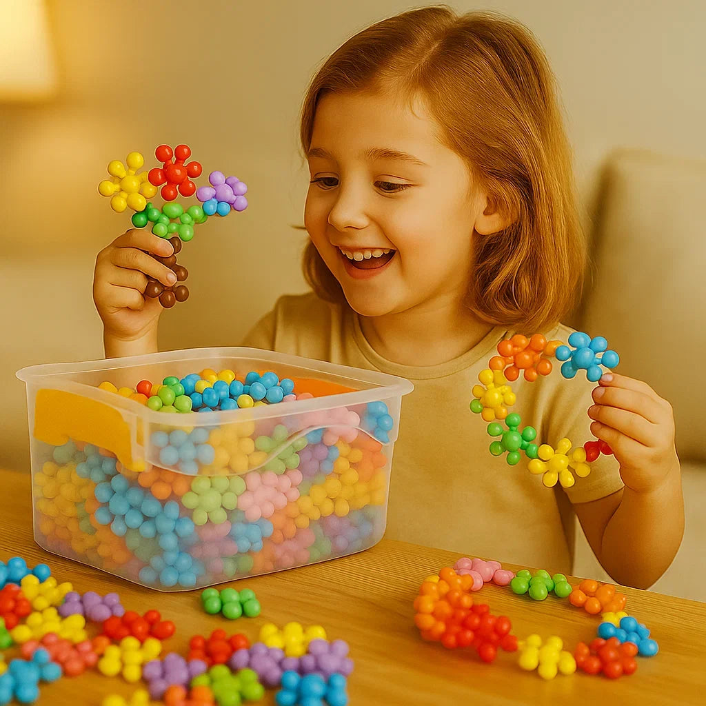Interlocking Snowflake Blocks with Multiple Colors and Storage Box