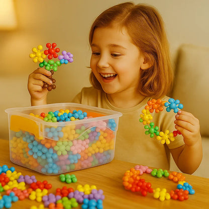 Interlocking Snowflake Blocks with Multiple Colors and Storage Box