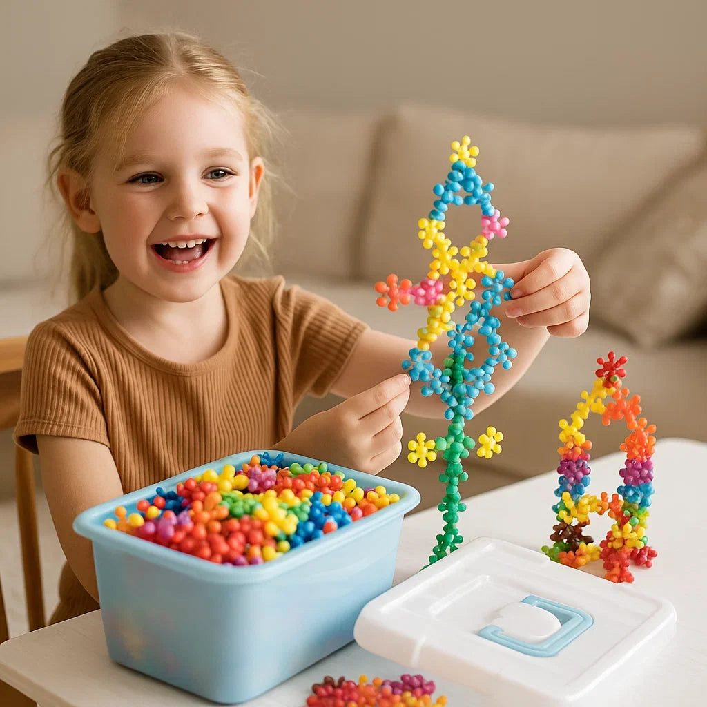 Interlocking Snowflake Blocks with Multiple Colors and Storage Box