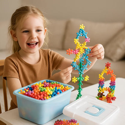 Interlocking Snowflake Blocks with Multiple Colors and Storage Box