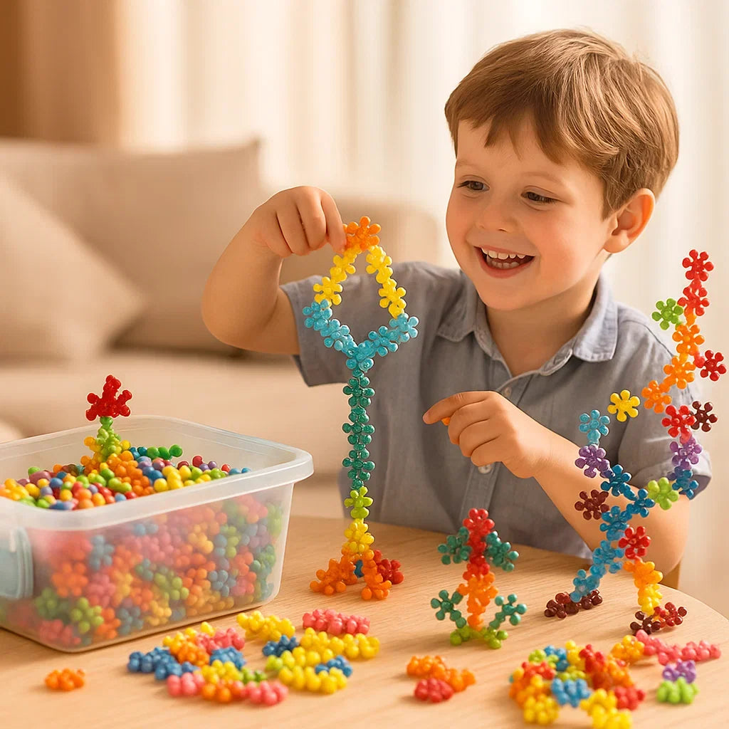 Interlocking Snowflake Blocks with Multiple Colors and Storage Box