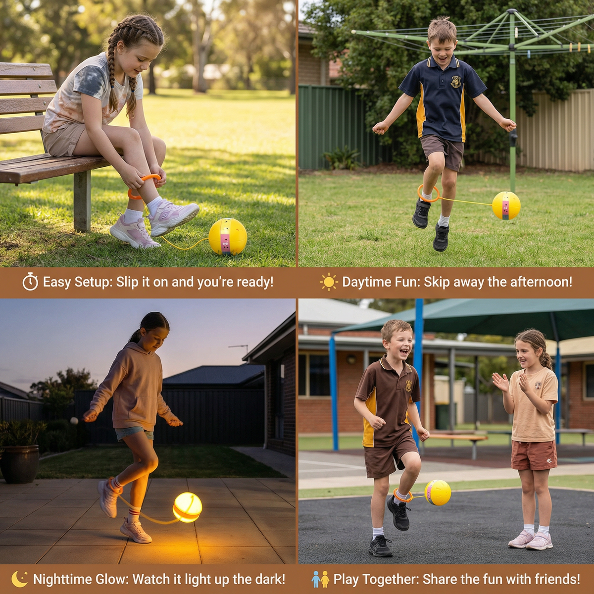 LED Light Up Ankle Skip Ball for Active Kids Play