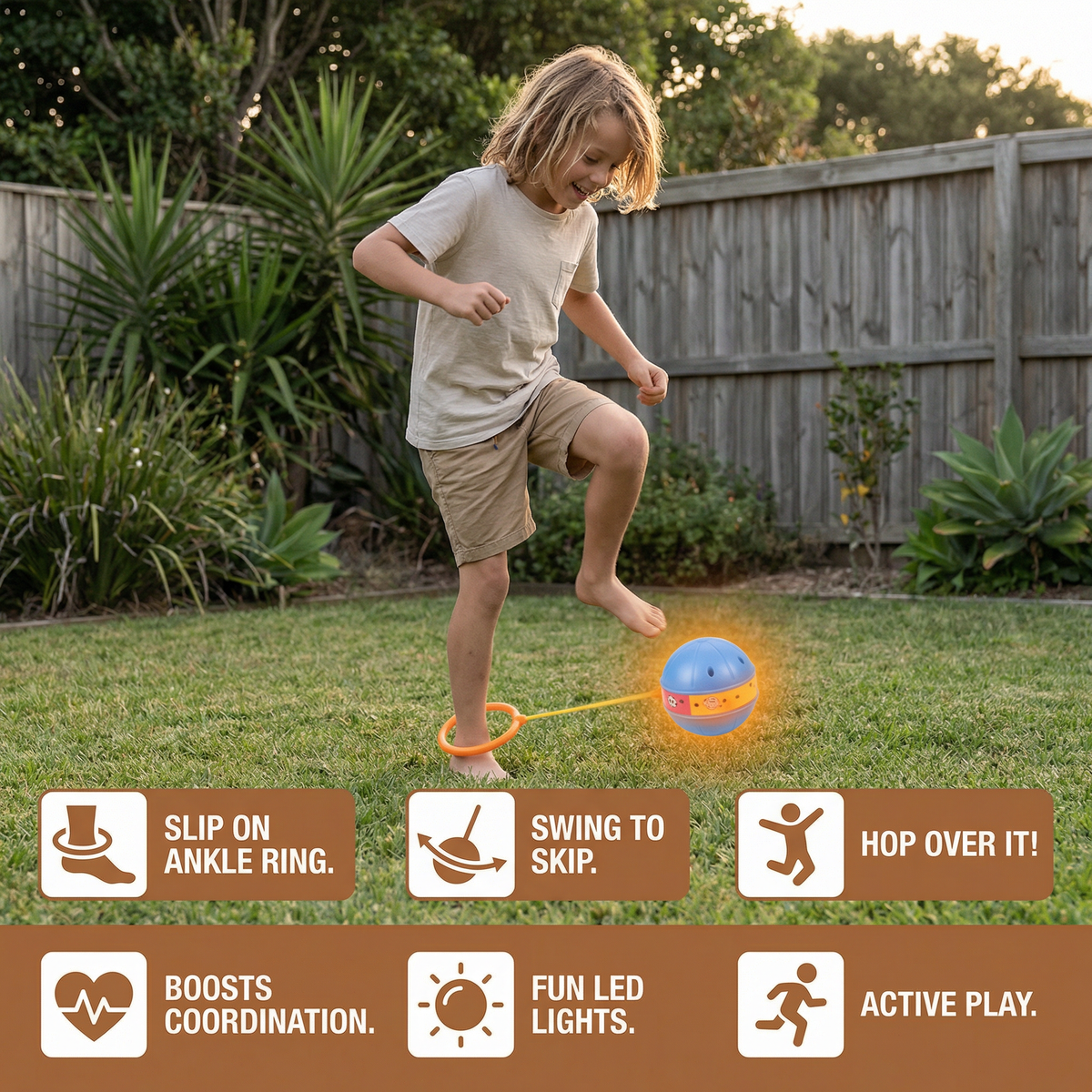 LED Light Up Ankle Skip Ball for Active Kids Play