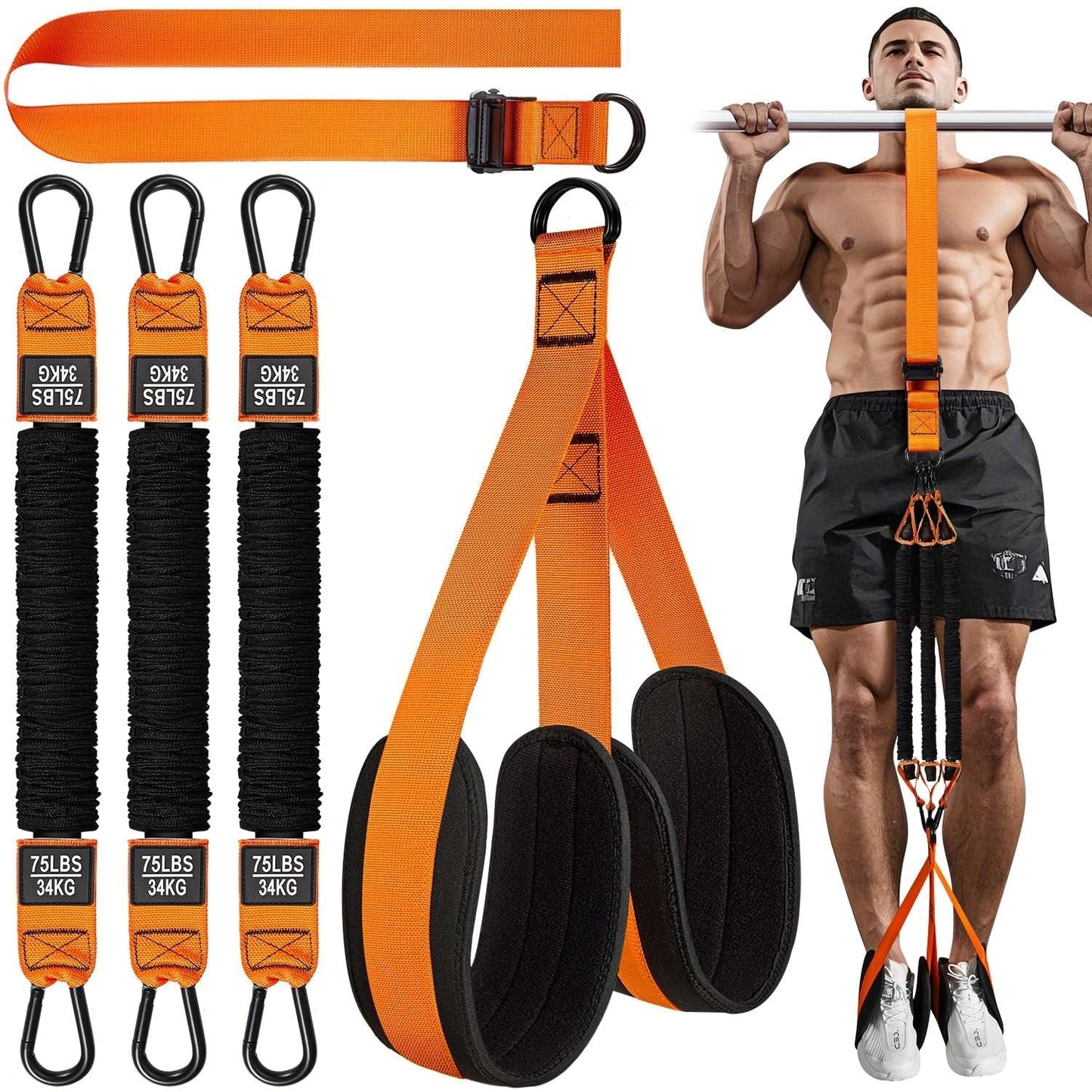 Pull Up Assist Band with Double Foot Loops and Adjustable Straps