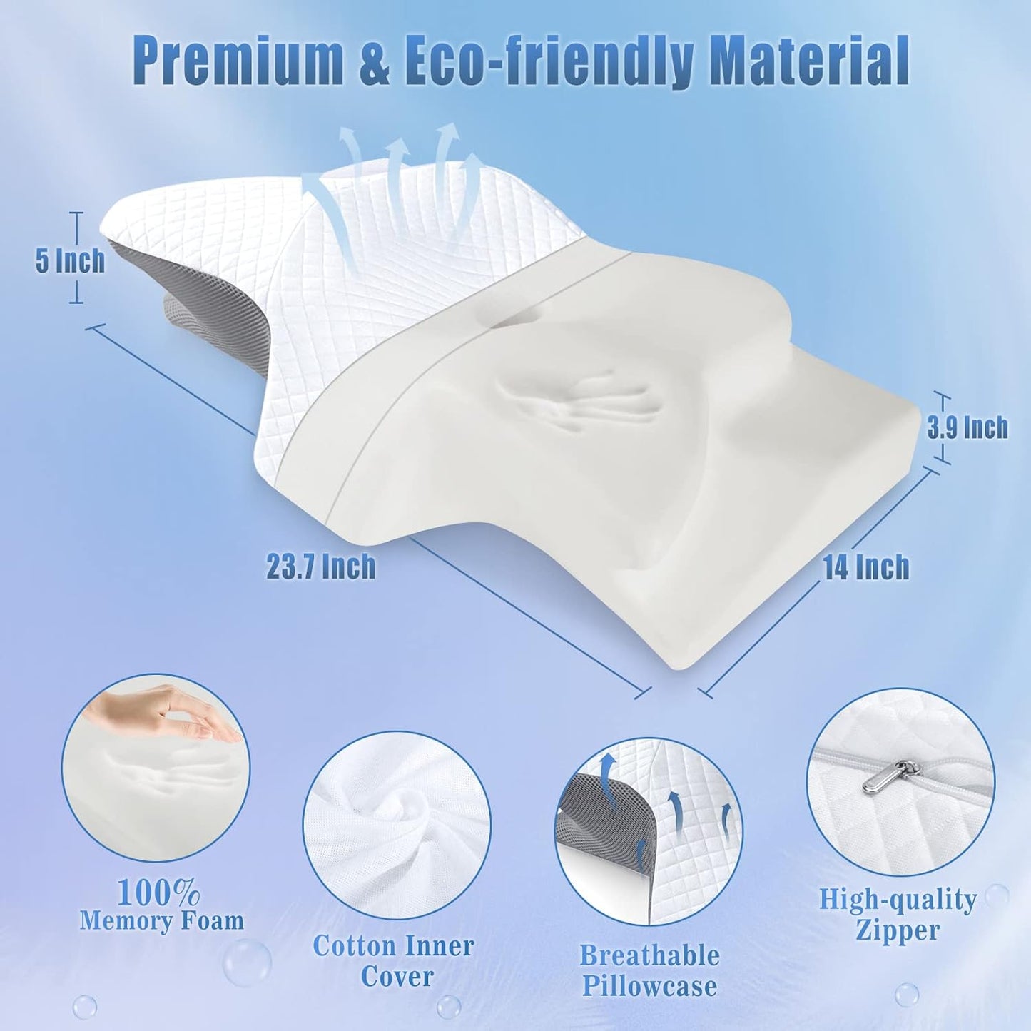 Memory Foam Neck Pillow with Butterfly Contour Design and Cervical Support, Washable Rayon Cover