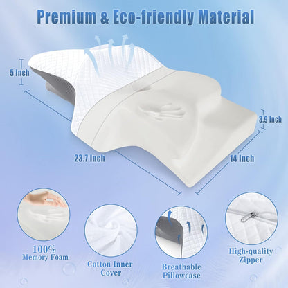 Memory Foam Neck Pillow with Butterfly Contour Design and Cervical Support, Washable Rayon Cover