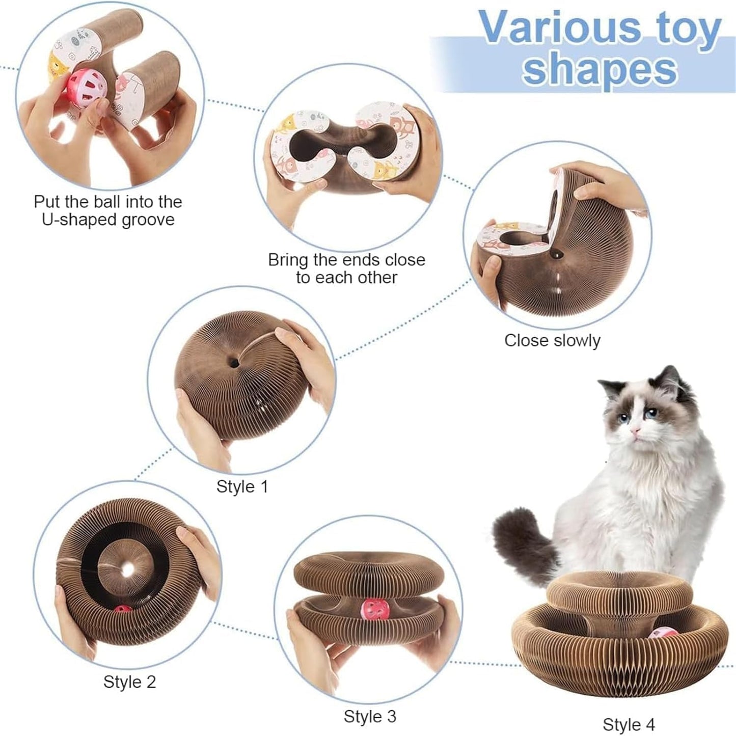 Foldable Cardboard Cat Maze with Magnetic Folding and Bell Ball Toy