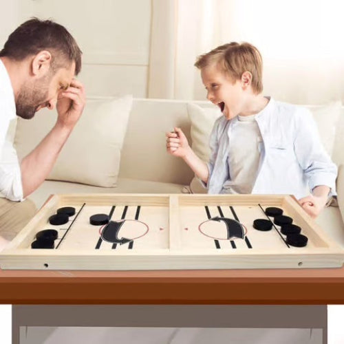 Wooden Puck Game with Center Gate and Fast-Paced Action for Kids
