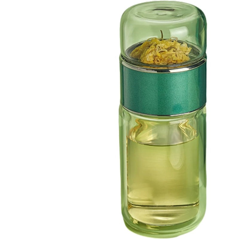 Glass Tea Infuser Bottle with Flip Brewing Control and Detachable Filter