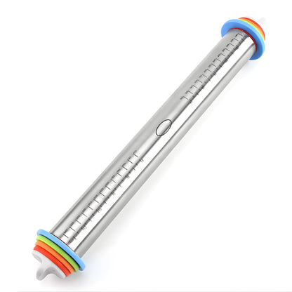 Adjustable Stainless Steel Rolling Pin with Silicone Grips and Thickness Rings