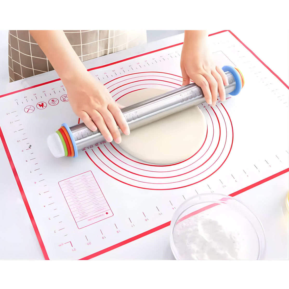 Adjustable Stainless Steel Rolling Pin with Silicone Grips and Thickness Rings