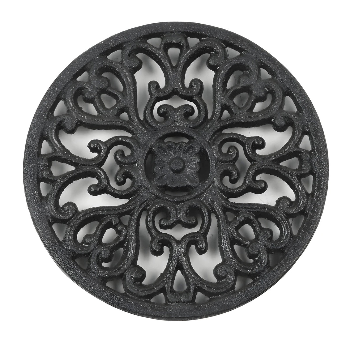 Cast Iron Trivet with Raised Decorative Pattern, 6.7 Inch Round