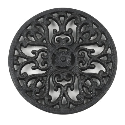 Cast Iron Trivet with Raised Decorative Pattern, 6.7 Inch Round