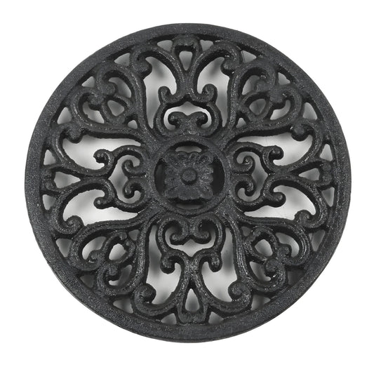 Cast Iron Trivet with Raised Decorative Pattern, 6.7 Inch Round