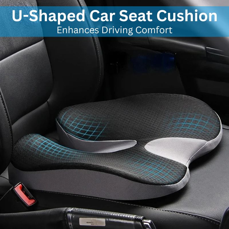 Memory Foam Seat Cushion with U Shaped Contour, Non Slip Base and Washable Cover for Cars and Chairs