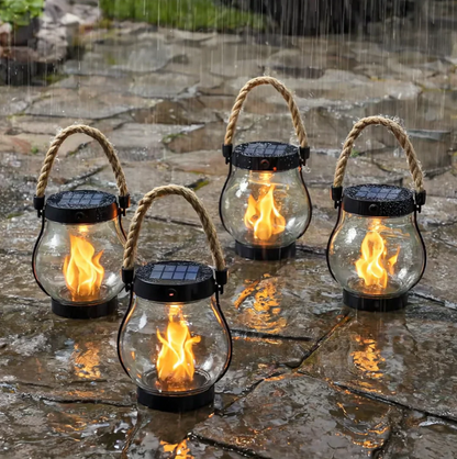 Solar Flame Light with Flickering LED Effect and Automatic Dusk Sensor, 10 Inch Waterproof