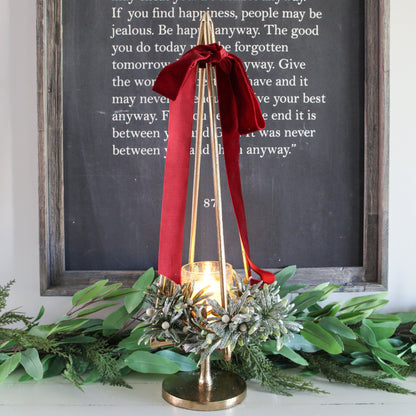 Tall Gold Tree Candle Holder with Open Silhouette and Pillar Platform