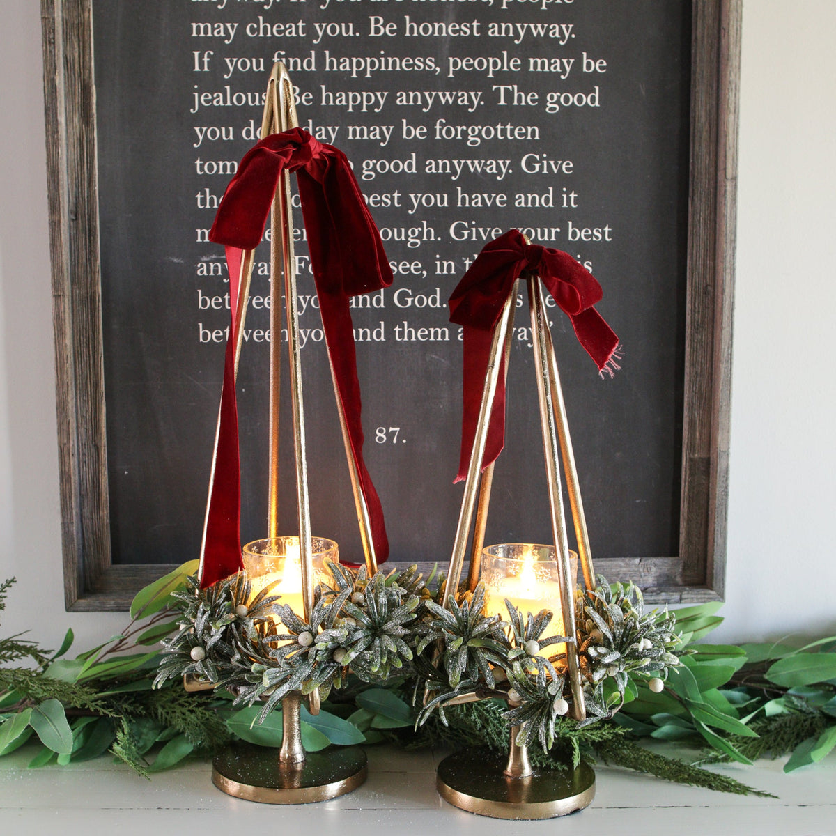 Tall Gold Tree Candle Holder with Open Silhouette and Pillar Platform