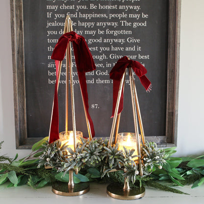 Tall Gold Tree Candle Holder with Open Silhouette and Pillar Platform